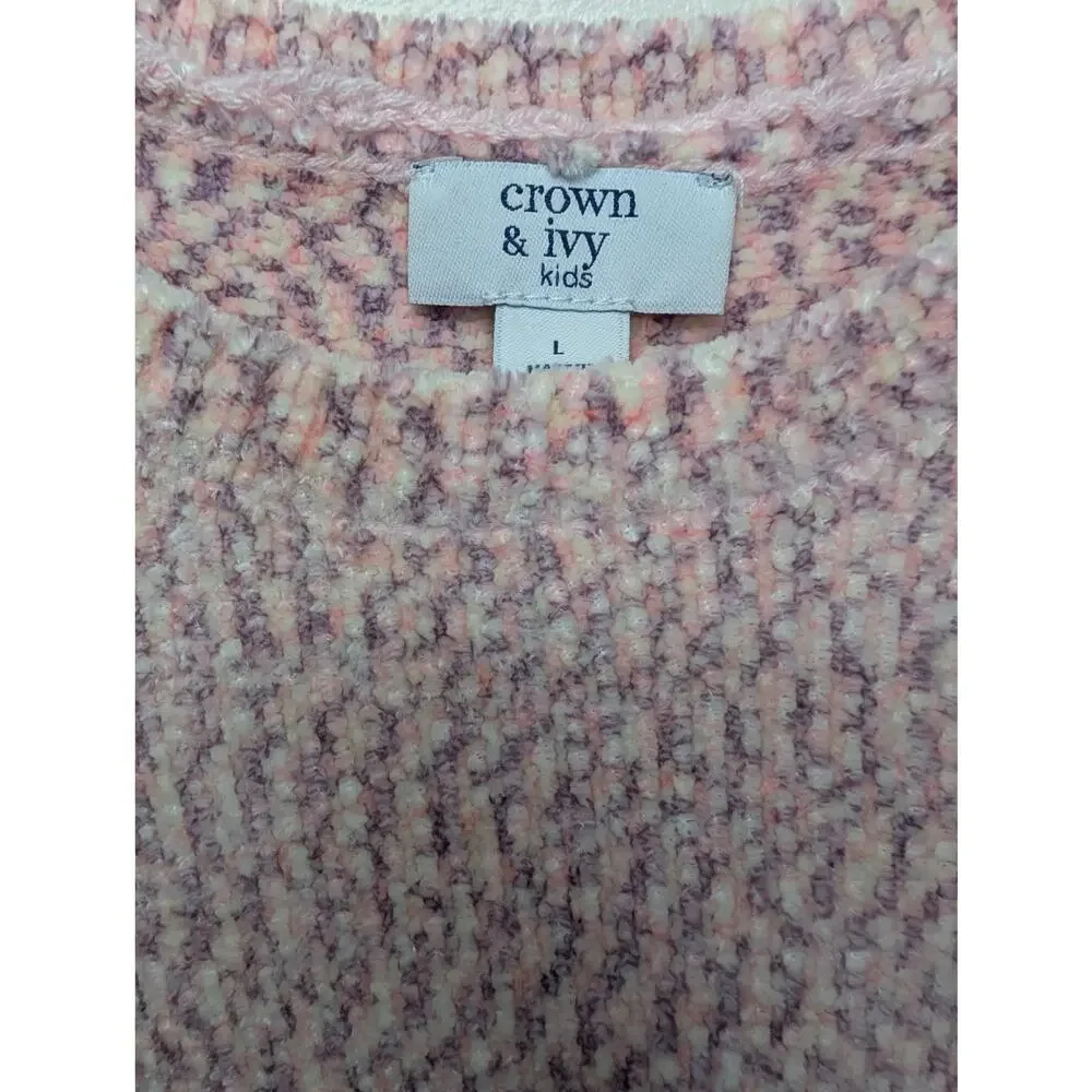 Crown & Ivy Girls Dresses, Pink Chenille Long Sleeve Tulle Dress, Sz L